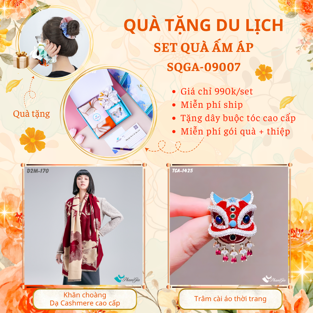 Quà Tặng Du Lịch Ấm Áp - Set Quà Tặng Khăn Choàng Dạ Cashmere Cao Cấp Và Ghim Cài Áo Thời Trang (SQGA09007)