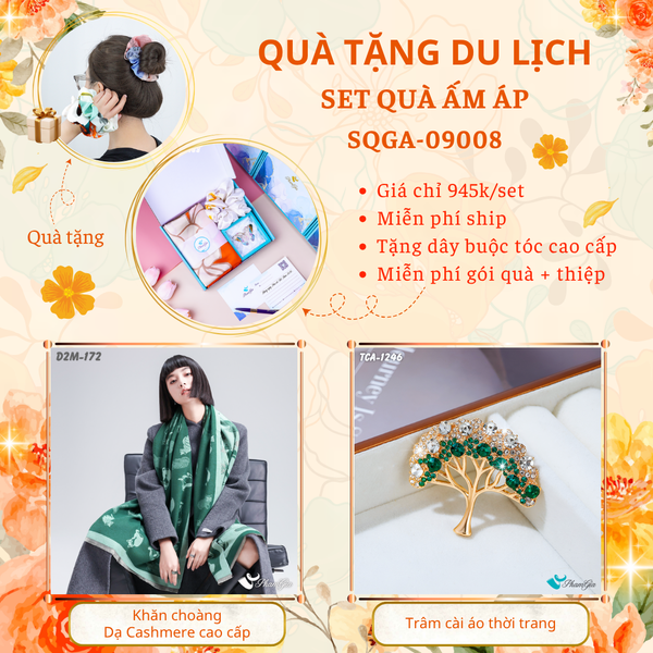 Quà Tặng Du Lịch Ấm Áp - Set Quà Tặng Khăn Choàng Dạ Cashmere Cao Cấp Và Ghim Cài Áo Thời Trang (SQGA09008)