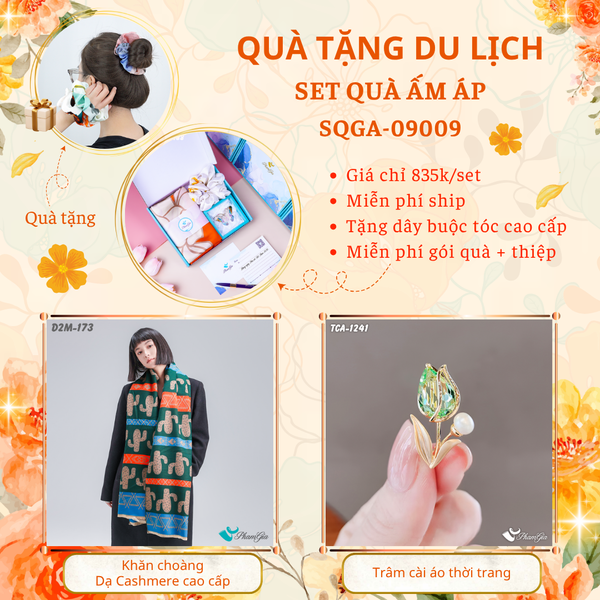 Quà Tặng Du Lịch Ấm Áp - Set Quà Tặng Khăn Choàng Dạ Cashmere Cao Cấp Và Ghim Cài Áo Thời Trang (SQGA09009)
