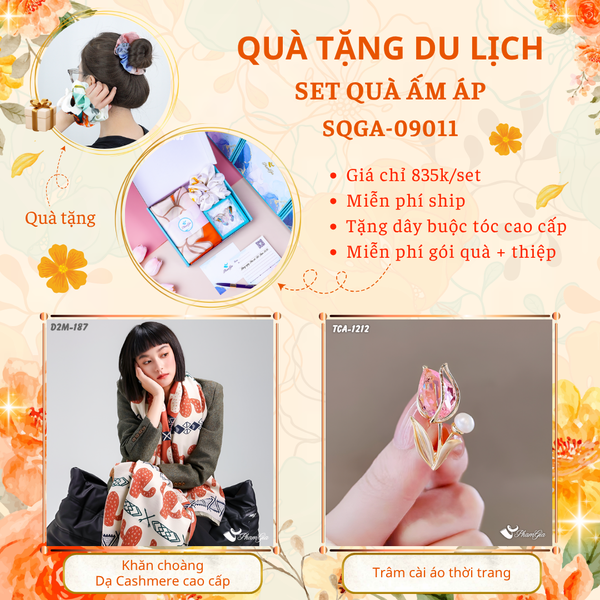 Quà Tặng Du Lịch Ấm Áp - Set Quà Tặng Khăn Choàng Dạ Cashmere Cao Cấp Và Ghim Cài Áo Thời Trang (SQGA09011)