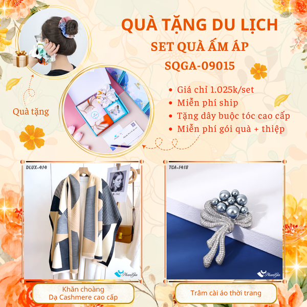 Quà Tặng Du Lịch Ấm Áp - Set Quà Tặng Khăn Choàng Dạ Cashmere Cao Cấp Và Ghim Cài Áo Thời Trang (SQGA09015)