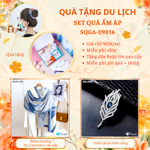Quà Tặng Du Lịch Ấm Áp - Set Quà Tặng Khăn Choàng Dạ Cashmere Cao Cấp Và Ghim Cài Áo Thời Trang (SQGA09016)