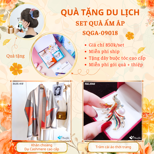 Quà Tặng Du Lịch Ấm Áp - Set Quà Tặng Khăn Choàng Dạ Cashmere Cao Cấp Và Ghim Cài Áo Thời Trang (SQGA09018)