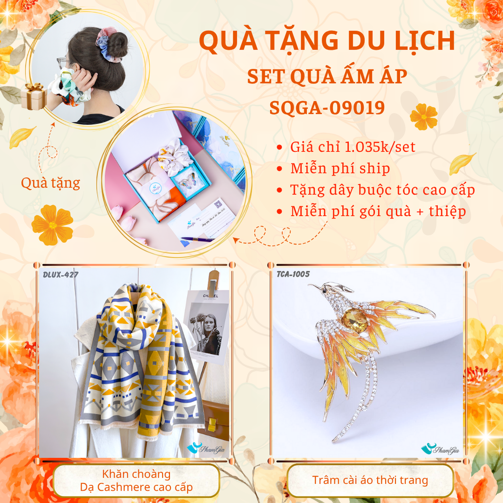 Quà Tặng Du Lịch Ấm Áp - Set Quà Tặng Khăn Choàng Dạ Cashmere Cao Cấp Và Ghim Cài Áo Thời Trang (SQGA09019)