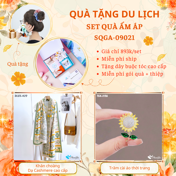 Quà Tặng Du Lịch Ấm Áp - Set Quà Tặng Khăn Choàng Dạ Cashmere Cao Cấp Và Ghim Cài Áo Thời Trang (SQGA09021)
