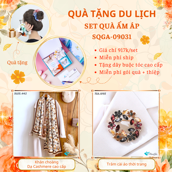 Quà Tặng Du Lịch Ấm Áp - Set Quà Tặng Khăn Choàng Dạ Cashmere Cao Cấp Và Ghim Cài Áo Thời Trang (SQGA09031)