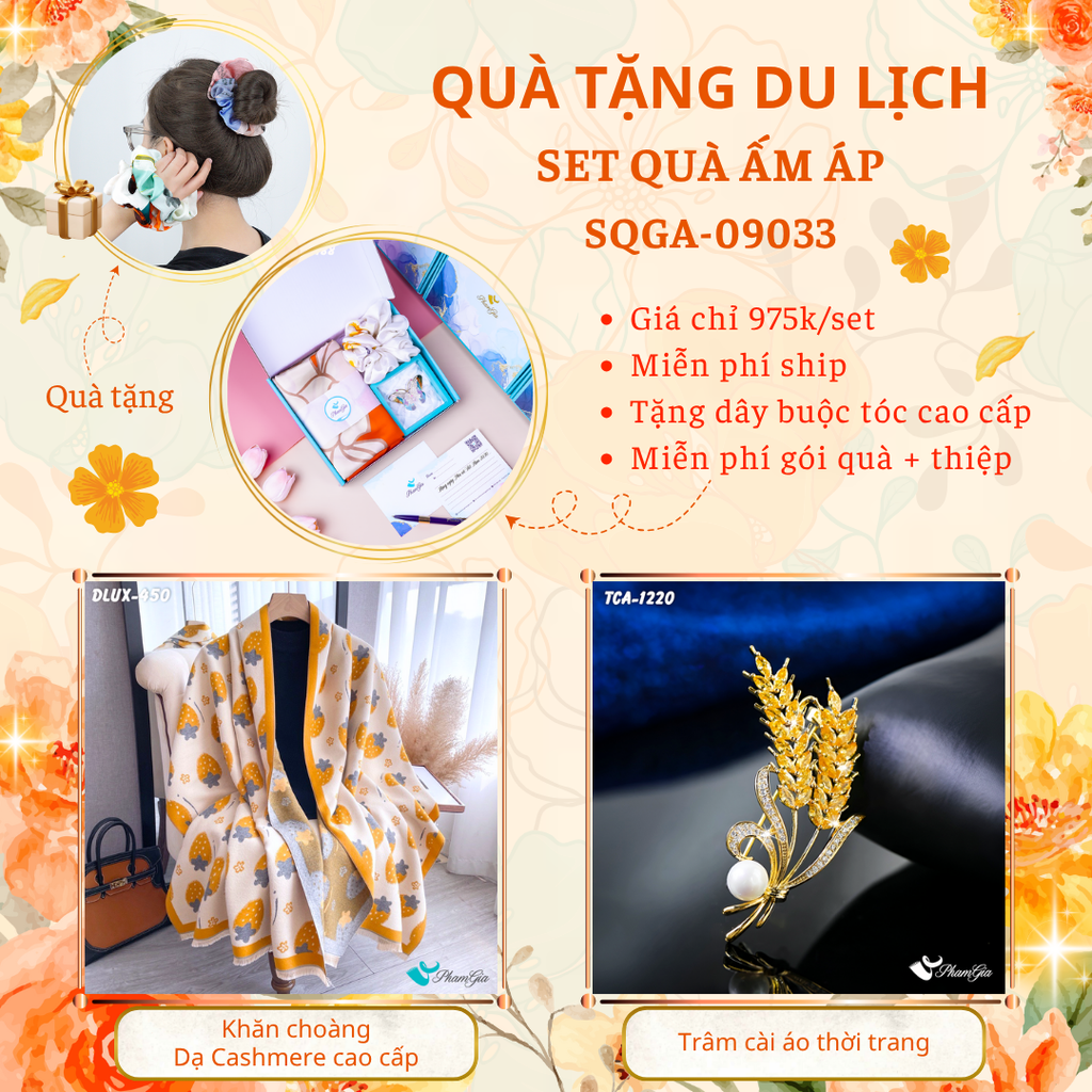 Quà Tặng Du Lịch Ấm Áp - Set Quà Tặng Khăn Choàng Dạ Cashmere Cao Cấp Và Ghim Cài Áo Thời Trang (SQGA09033)