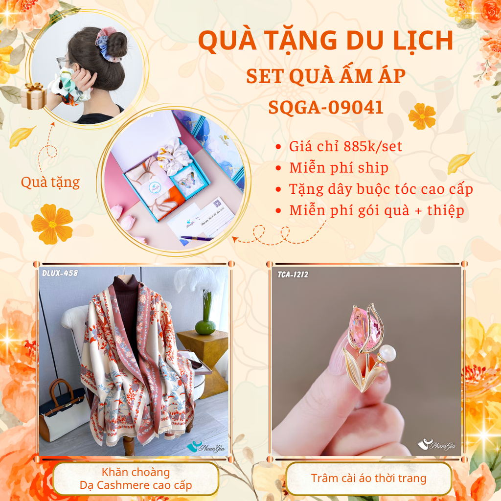 Quà Tặng Du Lịch Ấm Áp - Set Quà Tặng Khăn Choàng Dạ Cashmere Cao Cấp Và Ghim Cài Áo Thời Trang (SQGA09041)