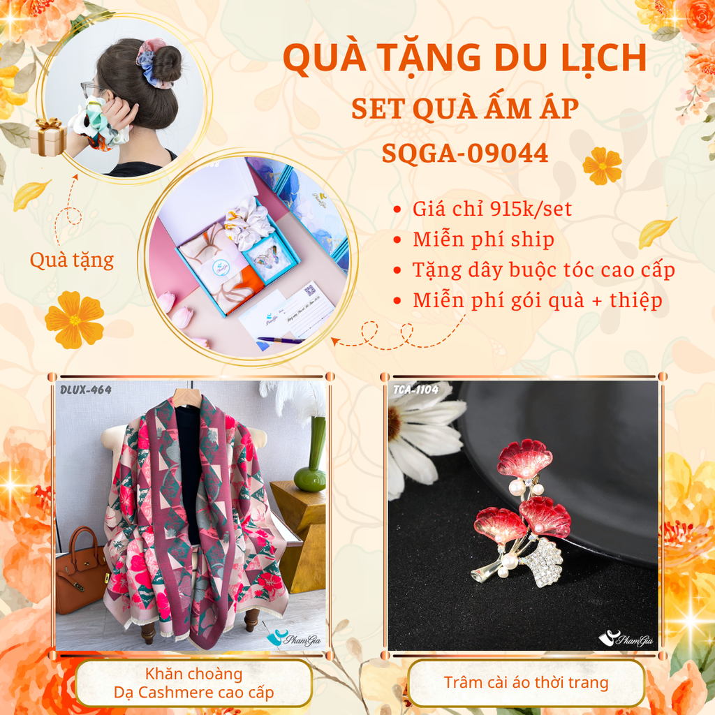 Quà Tặng Du Lịch Ấm Áp - Set Quà Tặng Khăn Choàng Dạ Cashmere Cao Cấp Và Ghim Cài Áo Thời Trang (SQGA09044)