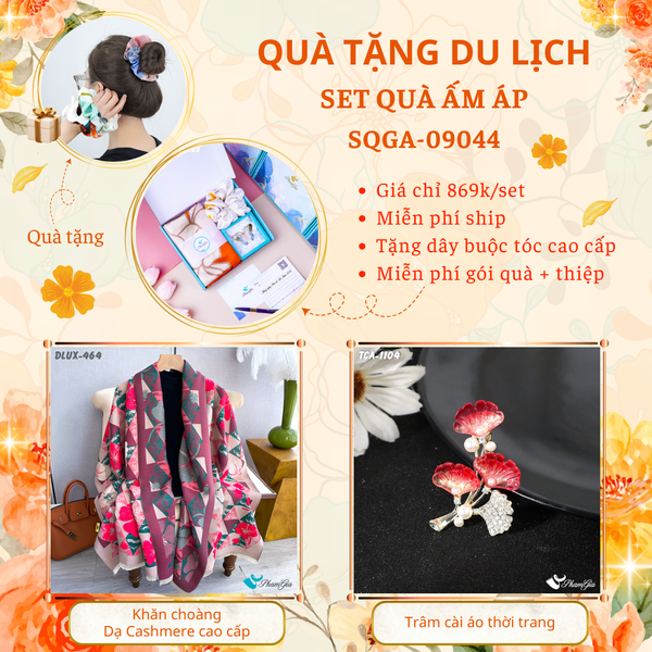 Quà Tặng Du Lịch Ấm Áp - Set Quà Tặng Khăn Choàng Dạ Cashmere Cao Cấp Và Ghim Cài Áo Thời Trang (SQGA09044)