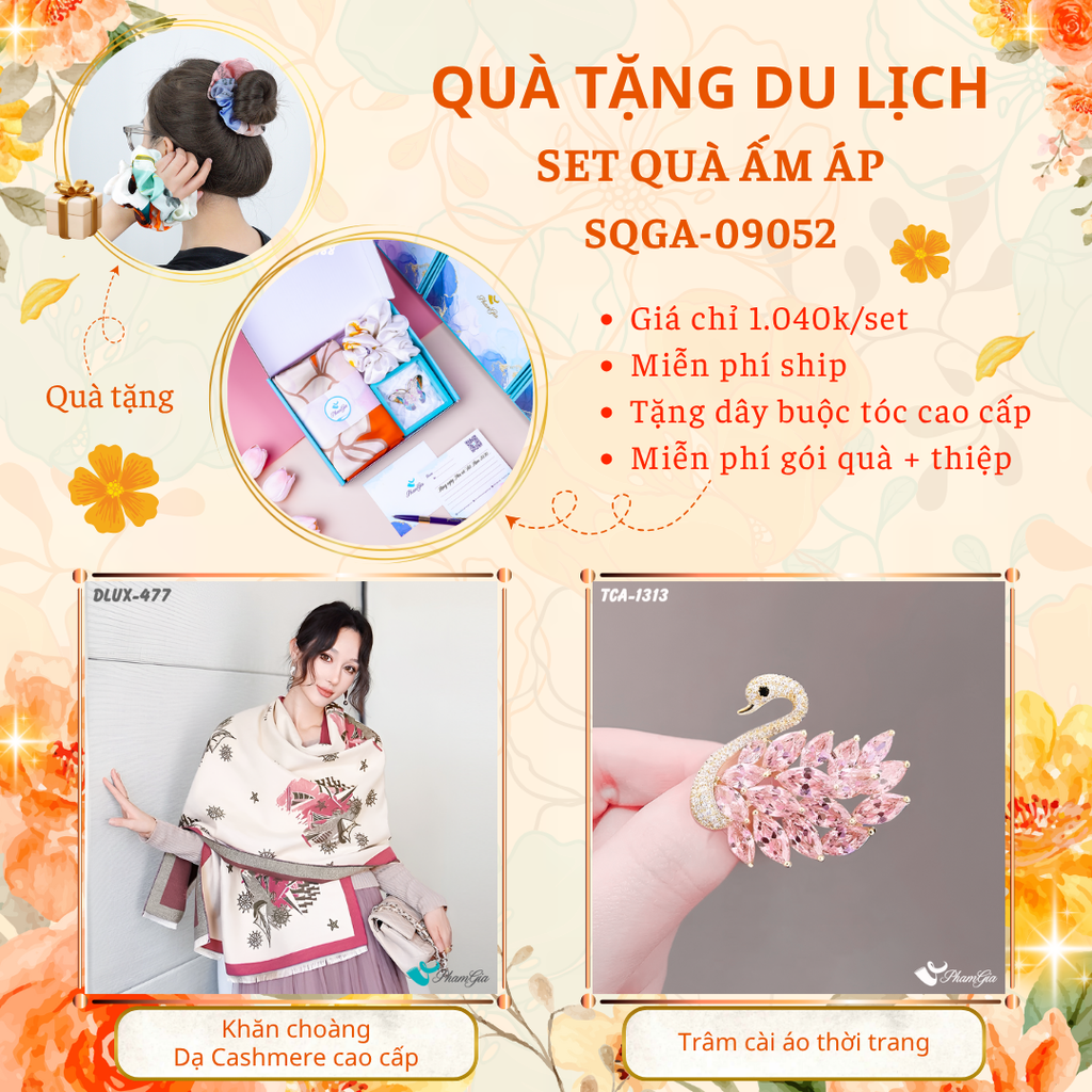 Quà Tặng Du Lịch Ấm Áp - Set Quà Tặng Khăn Choàng Dạ Cashmere Cao Cấp Và Ghim Cài Áo Thời Trang (SQGA09052)