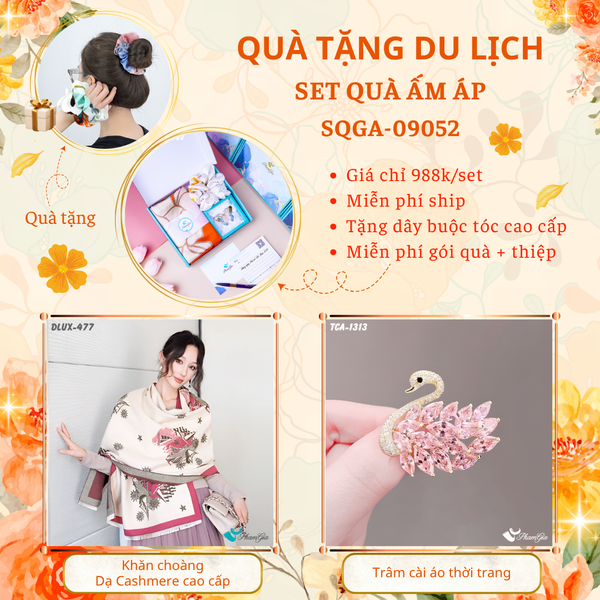 Quà Tặng Du Lịch Ấm Áp - Set Quà Tặng Khăn Choàng Dạ Cashmere Cao Cấp Và Ghim Cài Áo Thời Trang (SQGA09052)