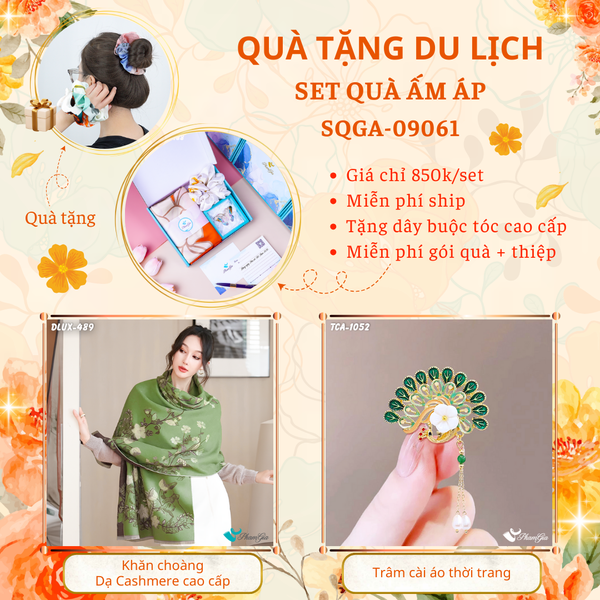 Quà Tặng Du Lịch Ấm Áp - Set Quà Tặng Khăn Choàng Dạ Cashmere Cao Cấp Và Ghim Cài Áo Thời Trang (SQGA09061)
