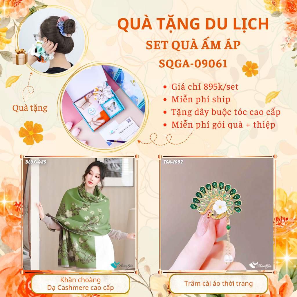 Quà Tặng Du Lịch Ấm Áp - Set Quà Tặng Khăn Choàng Dạ Cashmere Cao Cấp Và Ghim Cài Áo Thời Trang (SQGA09061)