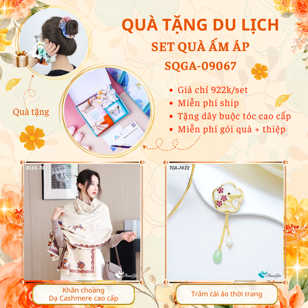 Quà Tặng Du Lịch Ấm Áp - Set Quà Tặng Khăn Choàng Dạ Cashmere Cao Cấp Và Ghim Cài Áo Thời Trang (SQGA09067)