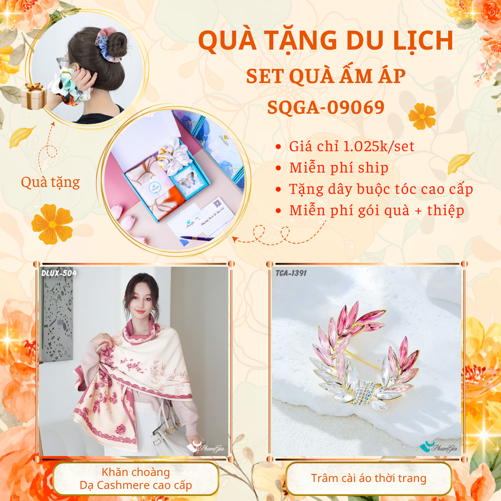Quà Tặng Du Lịch Ấm Áp - Set Quà Tặng Khăn Choàng Dạ Cashmere Cao Cấp Và Ghim Cài Áo Thời Trang (SQGA09069)