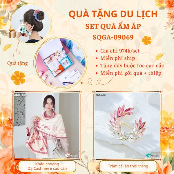 Quà Tặng Du Lịch Ấm Áp - Set Quà Tặng Khăn Choàng Dạ Cashmere Cao Cấp Và Ghim Cài Áo Thời Trang (SQGA09069)