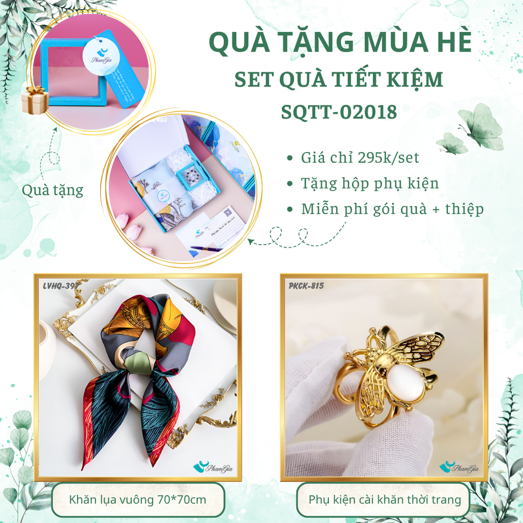 Set quà tặng khăn lụa vuông 70*70 họa tiết ngựa và phụ kiện cài khăn ong vàng tiết kiệm