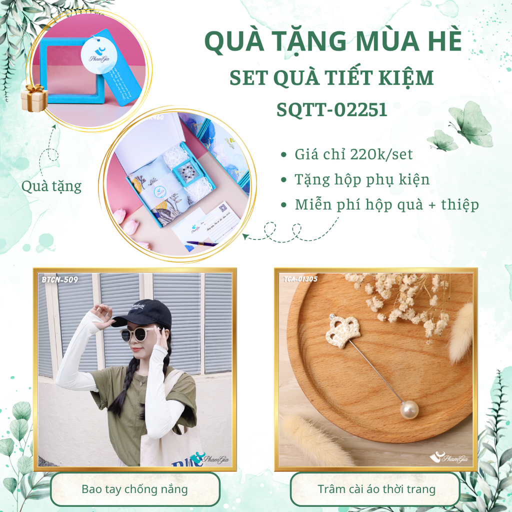 Set quà tặng bao tay chống nắng và ghim cài áo ngọc trai tiết kiệm