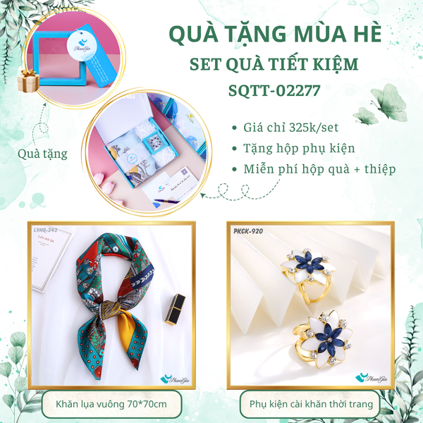 Quà Tặng Mùa Hè - Set Quà Tặng Khăn Lụa Vuông 70*70cm Và Phụ Kiện Cài Khăn Tiết Kiệm (SQTT02277)