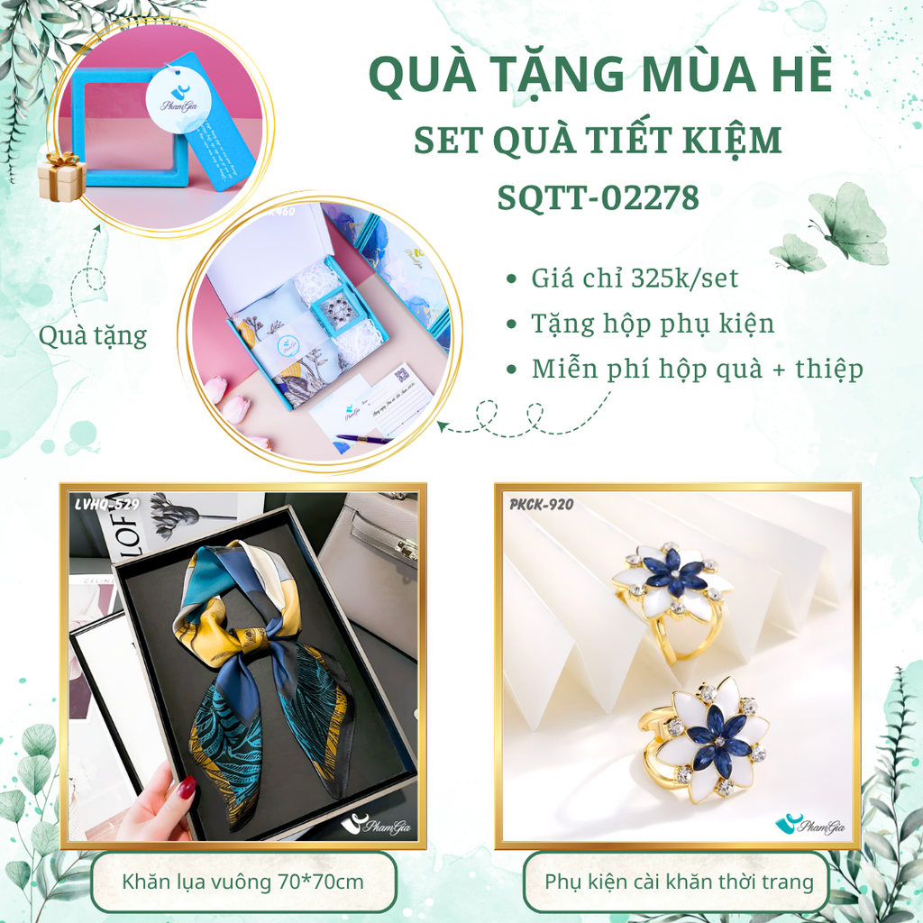 Quà Tặng Mùa Hè - Set Quà Tặng Khăn Lụa Vuông 70*70cm Và Phụ Kiện Cài Khăn Tiết Kiệm (SQTT02278)