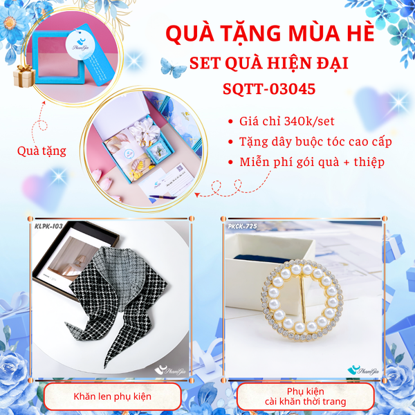 Quà Tặng Mùa Hè - Set Quà Tặng Khăn Len Phụ Kiện Và Phụ Kiện Cài Khăn Hiện Đại (SQTT03045)