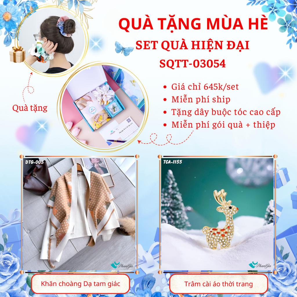 Set quà tặng khăn dạ tam giác họa tiết mèo màu bạc xỉu và ghim cài áo huơu vàng hiện đại