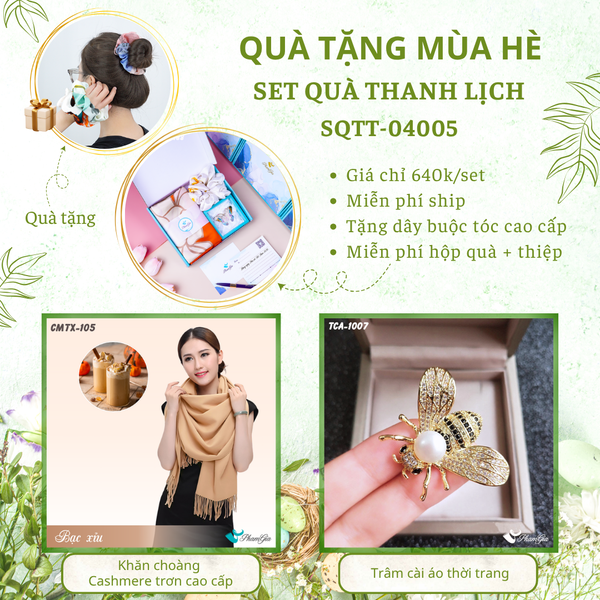 Quà Tặng Mùa Hè - Set Quà Tặng Khăn Cashmere Trơn Và Ghim Cài Áo Thanh Lịch (SQTT04005)