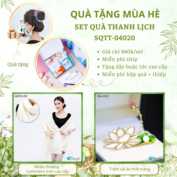 Quà Tặng Mùa Hè - Set Quà Tặng Khăn Cashmere Trơn Và Ghim Cài Áo Thanh Lịch (SQTT04020)