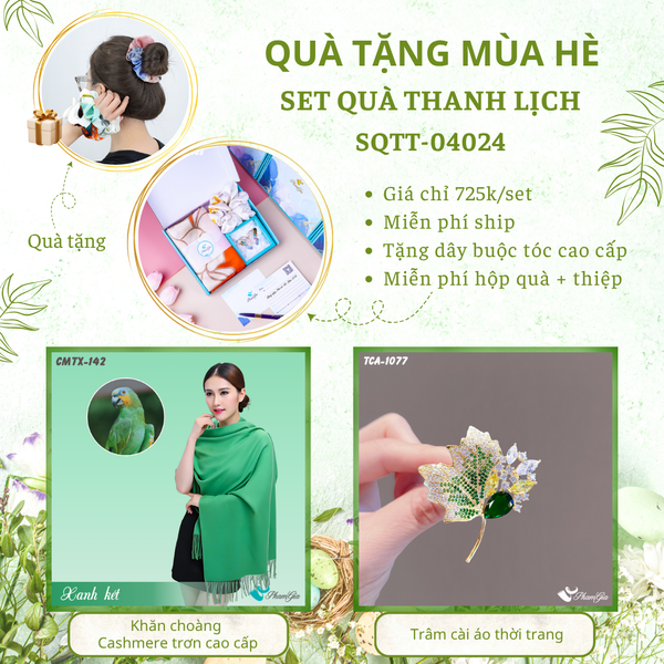 Quà Tặng Mùa Hè - Set Quà Tặng Khăn Cashmere Trơn Và Ghim Cài Áo Thanh Lịch (SQTT04024)