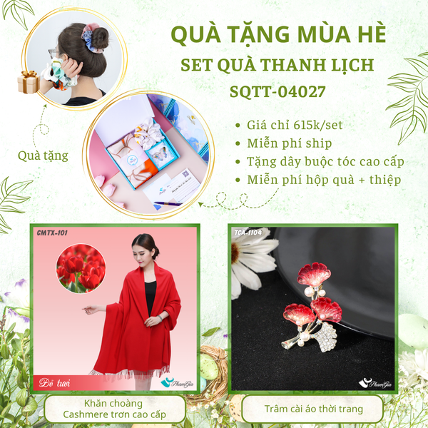 Quà Tặng Mùa Hè - Set Quà Tặng Khăn Cashmere Trơn Và Ghim Cài Áo Thanh Lịch (SQTT04027)
