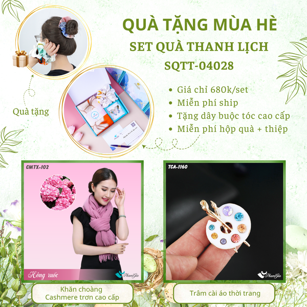 Quà Tặng Mùa Hè - Set Quà Tặng Khăn Cashmere Trơn Và Ghim Cài Áo Thanh Lịch (SQTT04028)