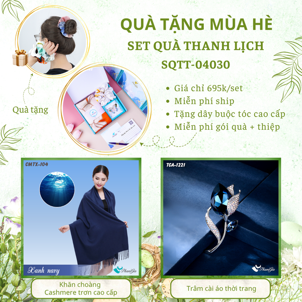 Quà Tặng Mùa Hè - Set Quà Tặng Khăn Cashmere Trơn Và Ghim Cài Áo Thanh Lịch (SQTT04030)