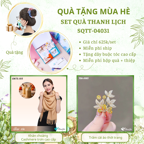 Quà Tặng Mùa Hè - Set Quà Tặng Khăn Cashmere Trơn Và Ghim Cài Áo Thanh Lịch (SQTT04031)