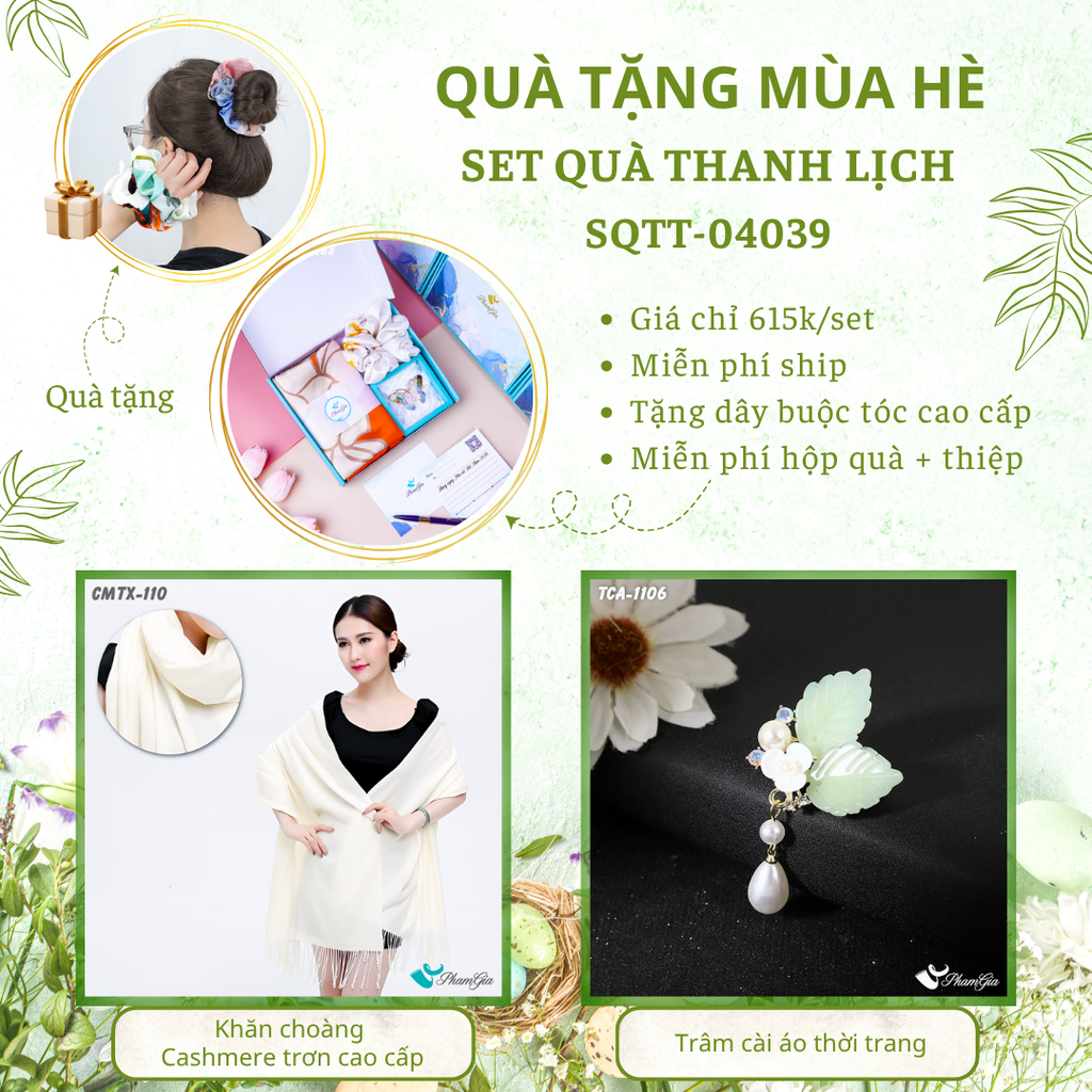 Set Quà Tặng Khăn Cashmere Trơn Và Ghim Cài Áo Thanh Lịch