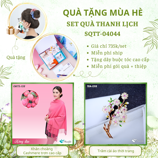 Quà Tặng Mùa Hè - Set Quà Tặng Khăn Cashmere Trơn Và Ghim Cài Áo Thanh Lịch (SQTT04044)