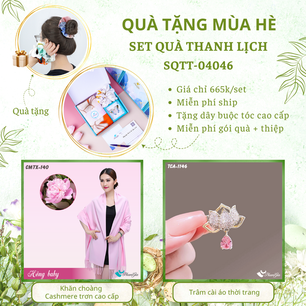 Quà Tặng Mùa Hè - Set Quà Tặng Khăn Cashmere Trơn Và Ghim Cài Áo Thanh Lịch (SQTT04046)
