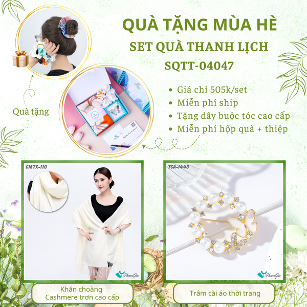 Quà Tặng Mùa Hè - Set Quà Tặng Khăn Cashmere Trơn Và Ghim Cài Áo Thanh Lịch (SQTT04047)