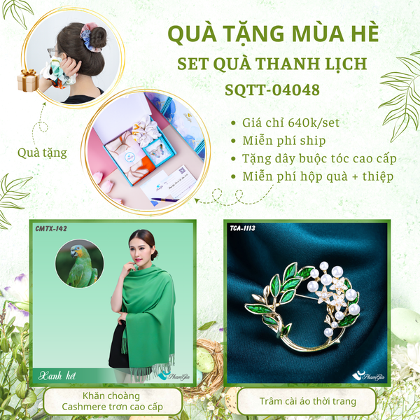 Quà Tặng Mùa Hè - Set Quà Tặng Khăn Cashmere Trơn Và Ghim Cài Áo Thanh Lịch (SQTT04048)