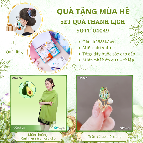 Quà Tặng Mùa Hè - Set Quà Tặng Khăn Cashmere Trơn Và Ghim Cài Áo Thanh Lịch (SQTT04049)