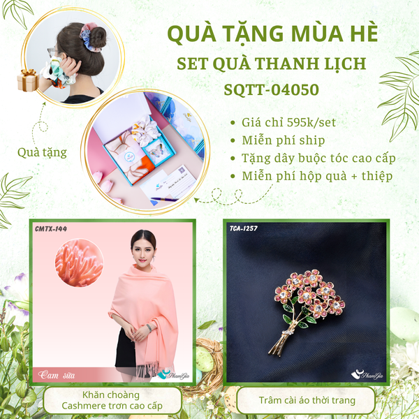 Quà Tặng Mùa Hè - Set Quà Tặng Khăn Cashmere Trơn Và Ghim Cài Áo Thanh Lịch (SQTT04050)