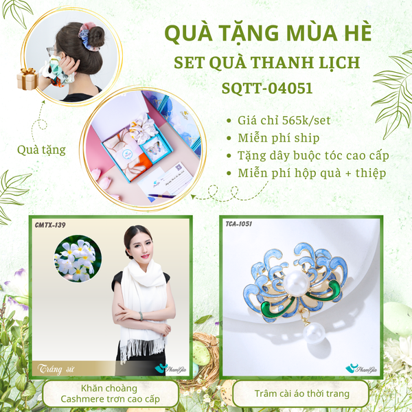 Quà Tặng Mùa Hè - Set Quà Tặng Khăn Cashmere Trơn Và Ghim Cài Áo Thanh Lịch (SQTT04051)