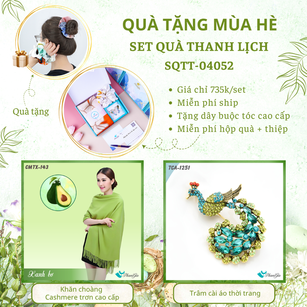 Quà Tặng Mùa Hè - Set Quà Tặng Khăn Cashmere Trơn Và Ghim Cài Áo Thanh Lịch (SQTT04052)