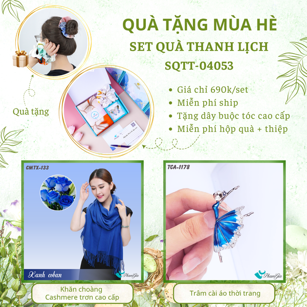 Quà Tặng Mùa Hè - Set Quà Tặng Khăn Cashmere Trơn Và Ghim Cài Áo Thanh Lịch (SQTT04053)
