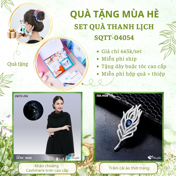 Quà Tặng Mùa Hè - Set Quà Tặng Khăn Cashmere Trơn Và Ghim Cài Áo Thanh Lịch (SQTT04054)