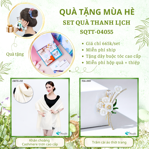 Quà Tặng Mùa Hè - Set Quà Tặng Khăn Cashmere Trơn Và Ghim Cài Áo Thanh Lịch (SQTT04055)