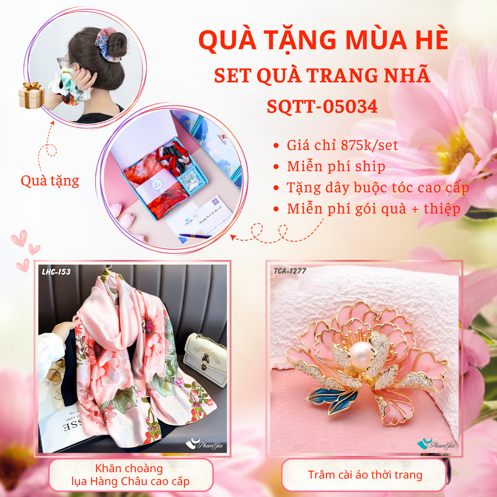 Quà Tặng Mùa Hè - Set Quà Tặng Khăn Lụa Và Ghim Cài Áo Trang Nhã (SQTT05034)