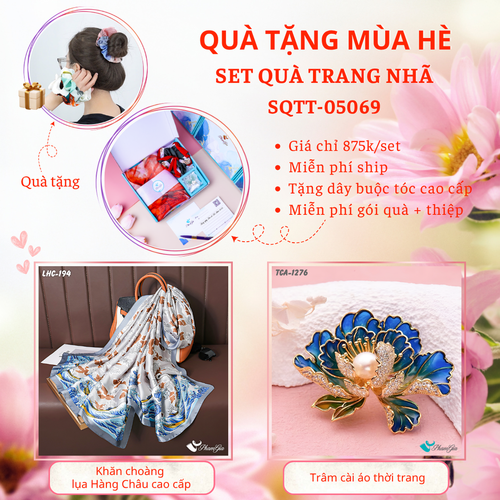 Quà Tặng Mùa Hè - Set Quà Tặng Khăn Lụa Và Ghim Cài Áo Trang Nhã (SQTT05069)