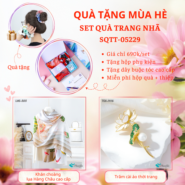 Quà Tặng Mùa Hè - Set Quà Tặng Khăn Lụa Và Ghim Cài Áo Trang Nhã (SQTT05229)