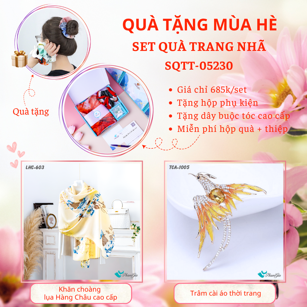 Quà Tặng Mùa Hè - Set Quà Tặng Khăn Lụa Và Ghim Cài Áo Trang Nhã (SQTT05230)